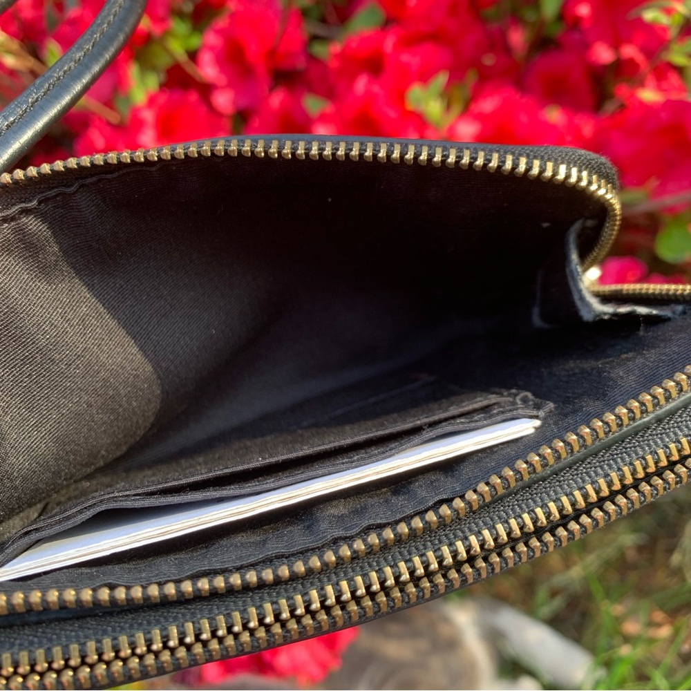 Black Leather Coach Wristlet Wallet Double Zip Around - Picture 9 of 10